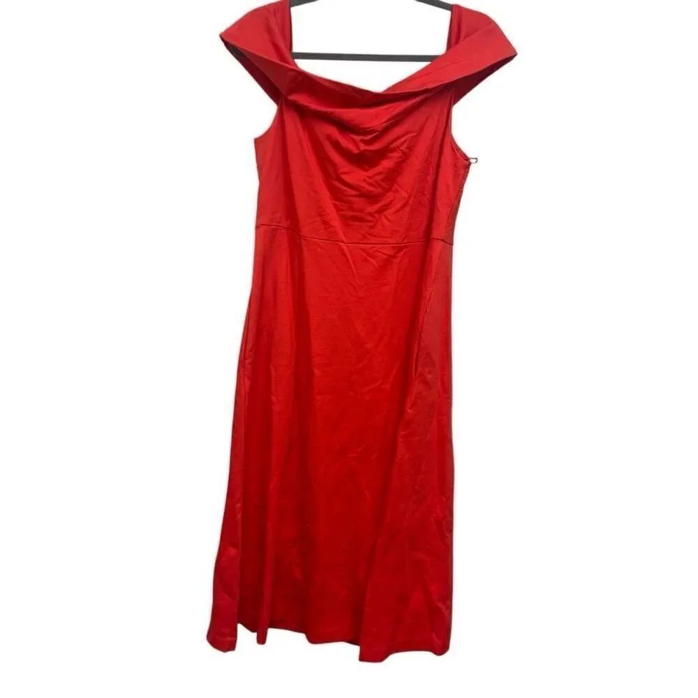 Banana Republic midi ponte off the shoulder dress in sea coral size 16